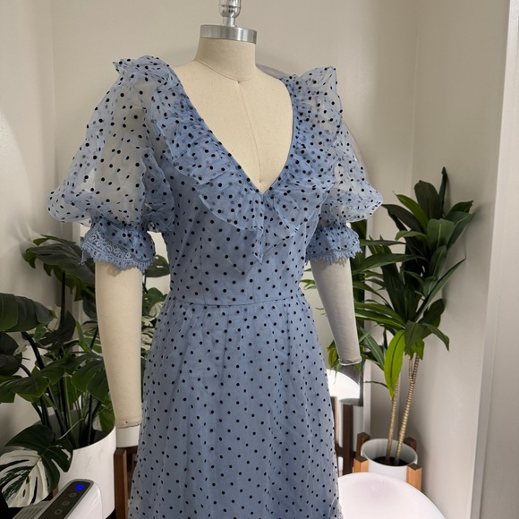 NWOT Topshop Spot Taffeta Occasion Dress - Blue Polka Dot Midi - Size 8 - Picture 2 of 6